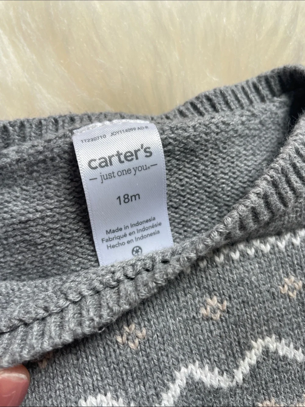 Carter's Grey Knit Sweatshirt & Jogger Set with Cream Pattern